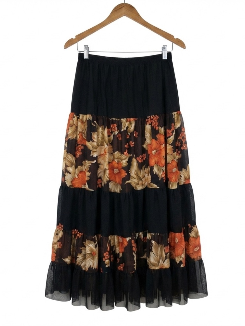 Vintage midi skirt sheer floral flowy lightweight WhimsyGoth handmade small